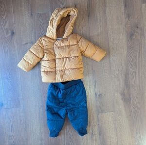 Old Navy Puffer Jacket and Snow Pants Set Infant 6-12 M Yellow and Navy